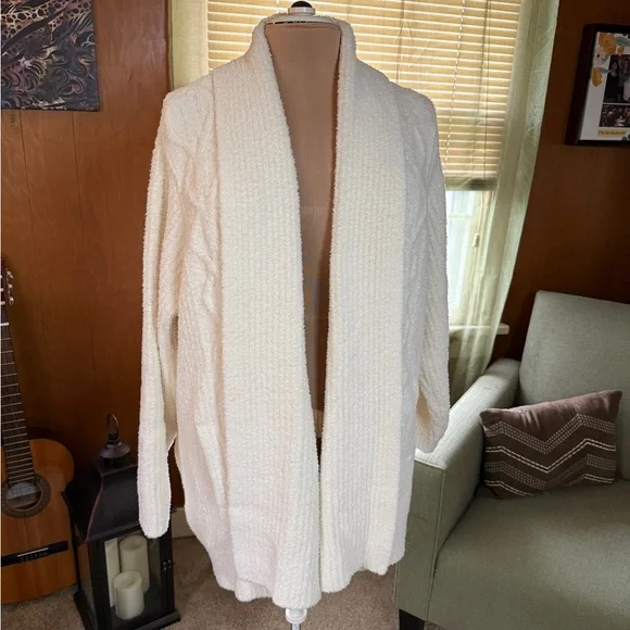 Barefoot Dreams CozyChic Cabin Cable Cardigan Cream (Size 2X)